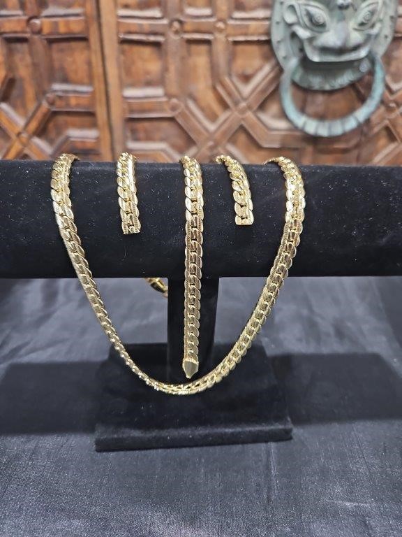 18KGF/Italy Stamped Set Yellow Gold Filled Chain and Bracelet & Earrings