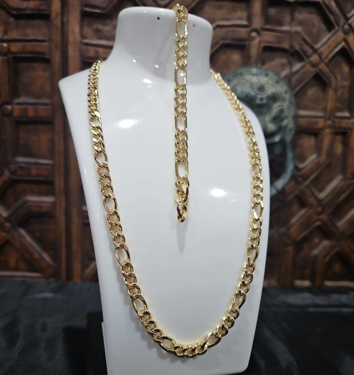 18KGF/Italy Stamped Set   Solid Heavy Yellow Gold Filled  Chain & Bracelet