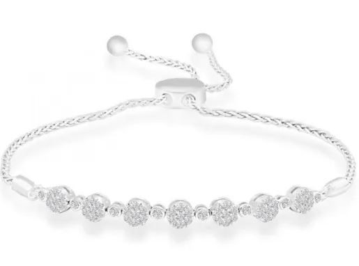 9K WHITE GOLD 0.50CT HI I1 DIAMOND BOLO BRACELET 15-28cm