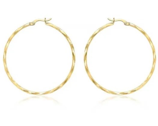 9K Yellow GOLD HLW DIAMOND CUT HOOP EARRINGS 42mm