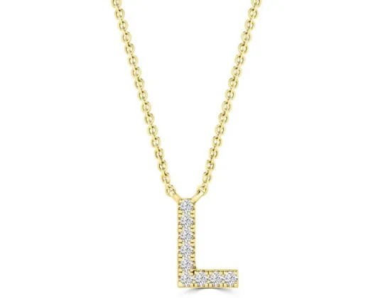 9K YELLOW GOLD 'L' 0.06 HI I1 DIAMOND NECKLACE 40+5cm