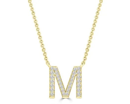 9K YELLOW GOLD 'M' 0.09 HI I1 DIAMOND NECKLACE 40+5cm