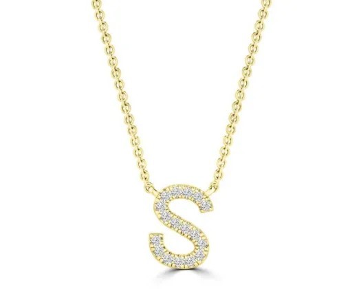 9K YELLOW GOLD 'S' 0.06 HI I1 DIAMOND NECKLACE 40+5cm