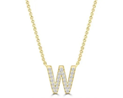 9K YELLOW GOLD 'W' 0.09 HI I1 DIAMOND NECKLACE 40+5cm