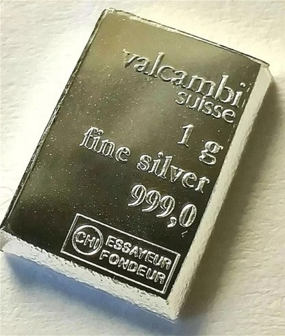 999 FINE SILVER 1 Gram VALCAMBI SUISSE Bar