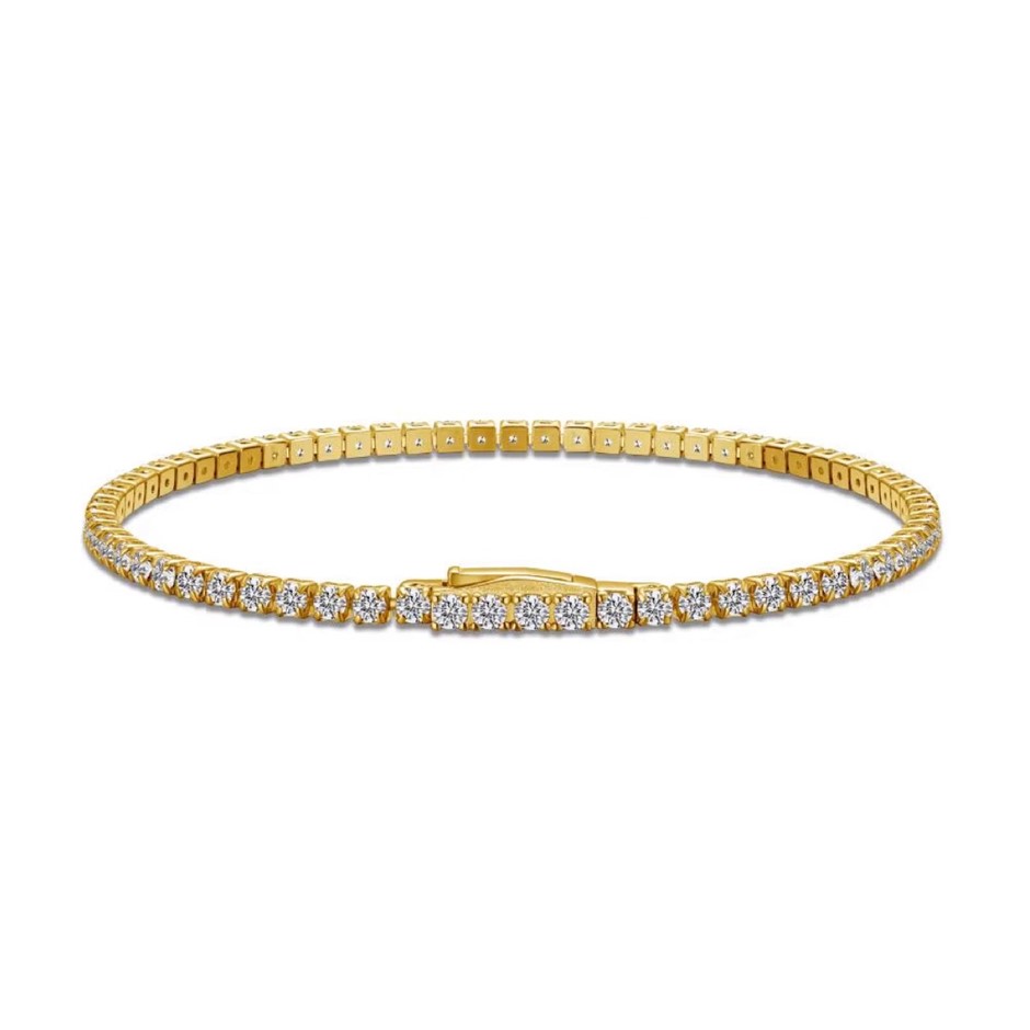 3mm Simulated Diamonds 18K Gold Filled 925 Silver Tennis Bracelet-15cm