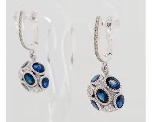 6.10ct Fourteen Oval Blue Sapphire & Diamond Earrings18K White Gold