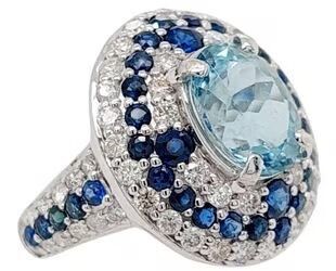 2.88ct Oval Cut Aquamarine & 1.82ct Thirty Six Stones Round Blue Sapphire