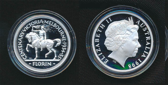 Australia: 1998/1934 Melbourne Centenary florin 20c Masterpiece in silver