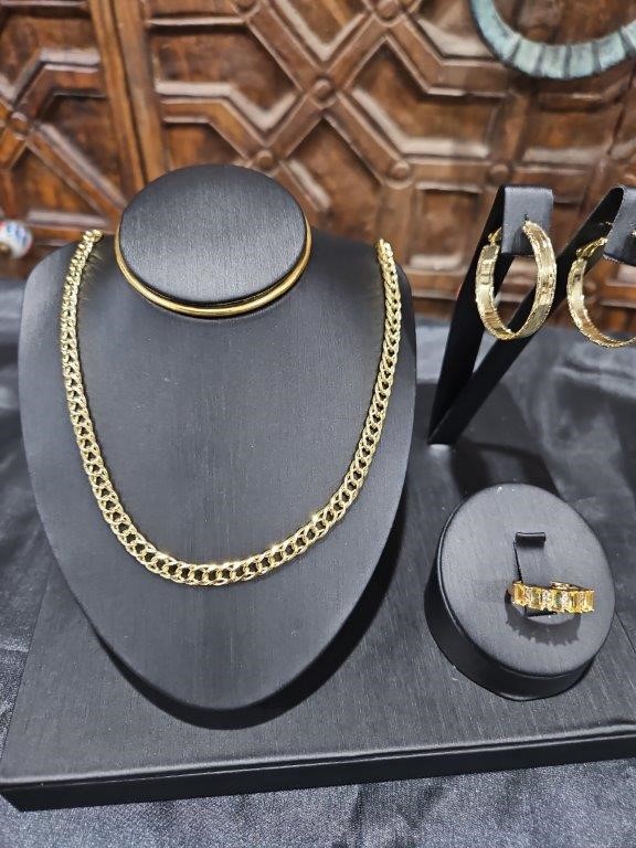 3pcs x 18KGold-filled/Italy Stamped Yellow Gold Filled Chain & Ring