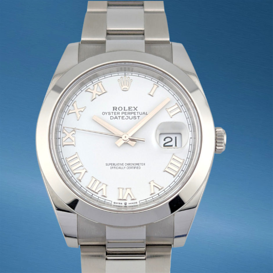 Rolex Datejust 41 White Roman Dial 126300 41mm BxP