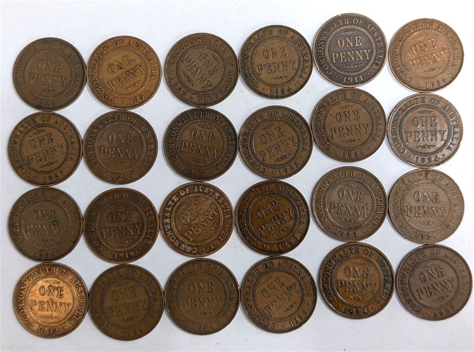 Coin collection of 2 Dozen AUSTRALIA King George V Penny  coins