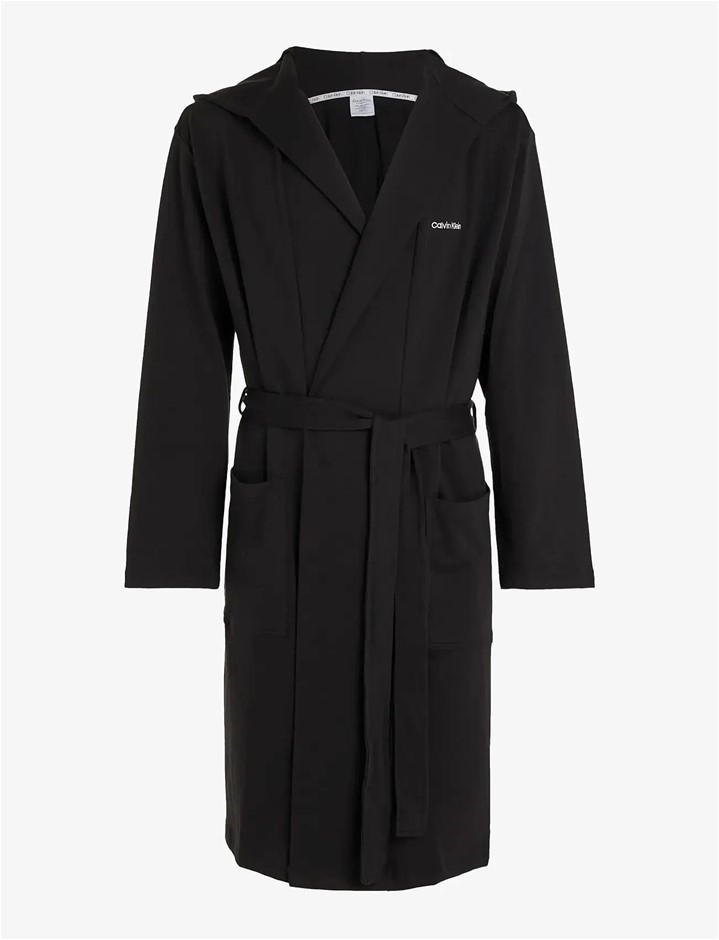 CALVIN KLEIN Men's Cotton Long Robe, Size S/M, Black (UB1), NM2377. RRP: $1