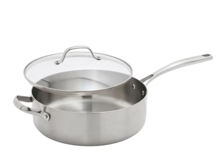 GREENPAN Tri-Ply Stainless Steel Covered Saute Pan w/ Lid, 4.7L (5 qt.). N.