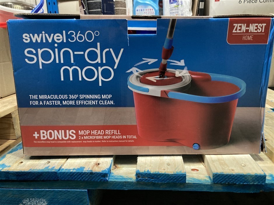 2 x ZEN-NEST HOME Swivel 360 Spin-Dry Mop, Red/Blue. N.B: Used, damaged pac