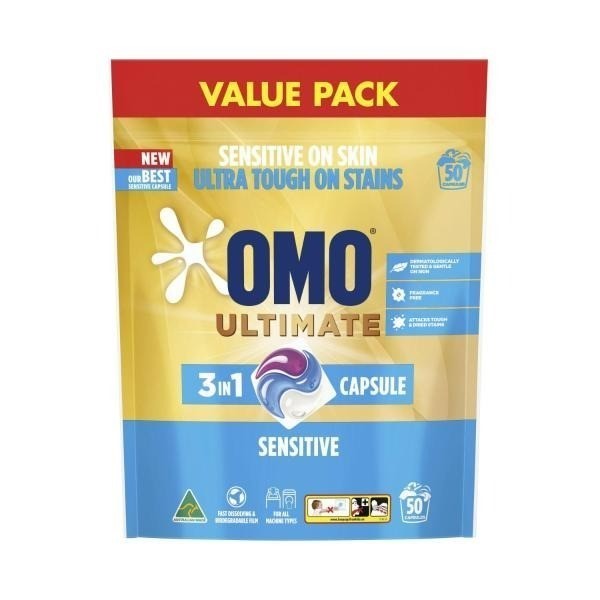 2 x OMO 50pk Ultimate Laundry Capsules, Sensitive. NB: Damaged packaging, a