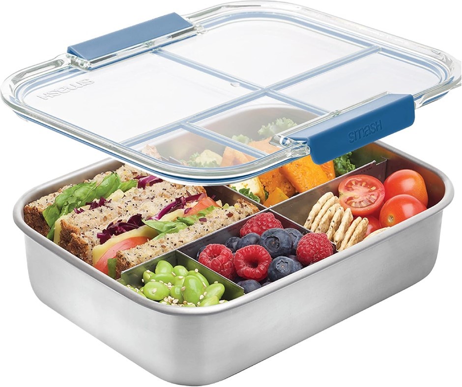 SMASH Stainless Steel Bento Lunch Box, 5 Compartments, Blue, 1400ml (40040)