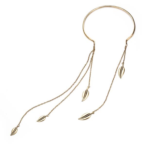 Brass Choker Dangle Leaf Necklace