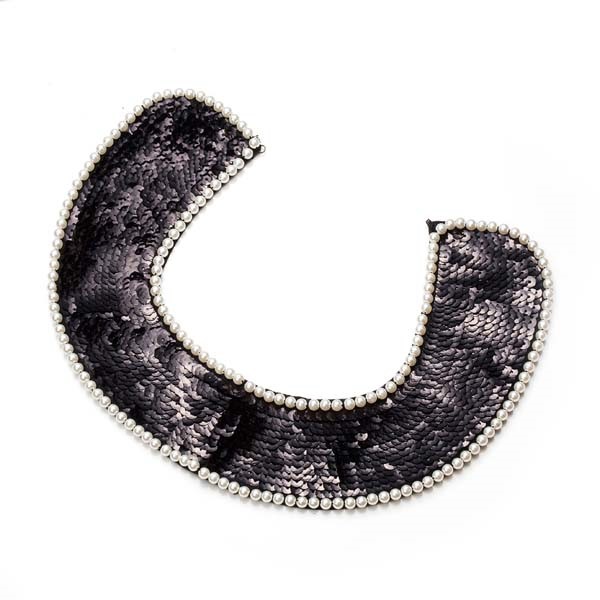 Black Sequined Simulated Pearl Choker Necklace