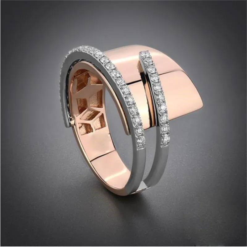 Designer Geometric Simulated Diamond Statement Band Ring in Rose