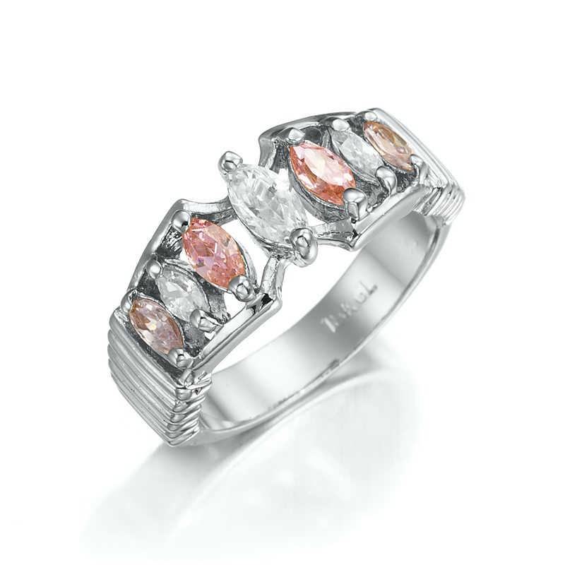 Stunning Rhodium Plated Pink & Simulated Diamond Pave Ring - US Size 7