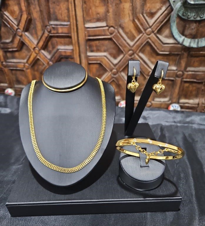 3pcs x 18K/Italy Stamped Yellow Gold Filled Chain & Bangle & Earring