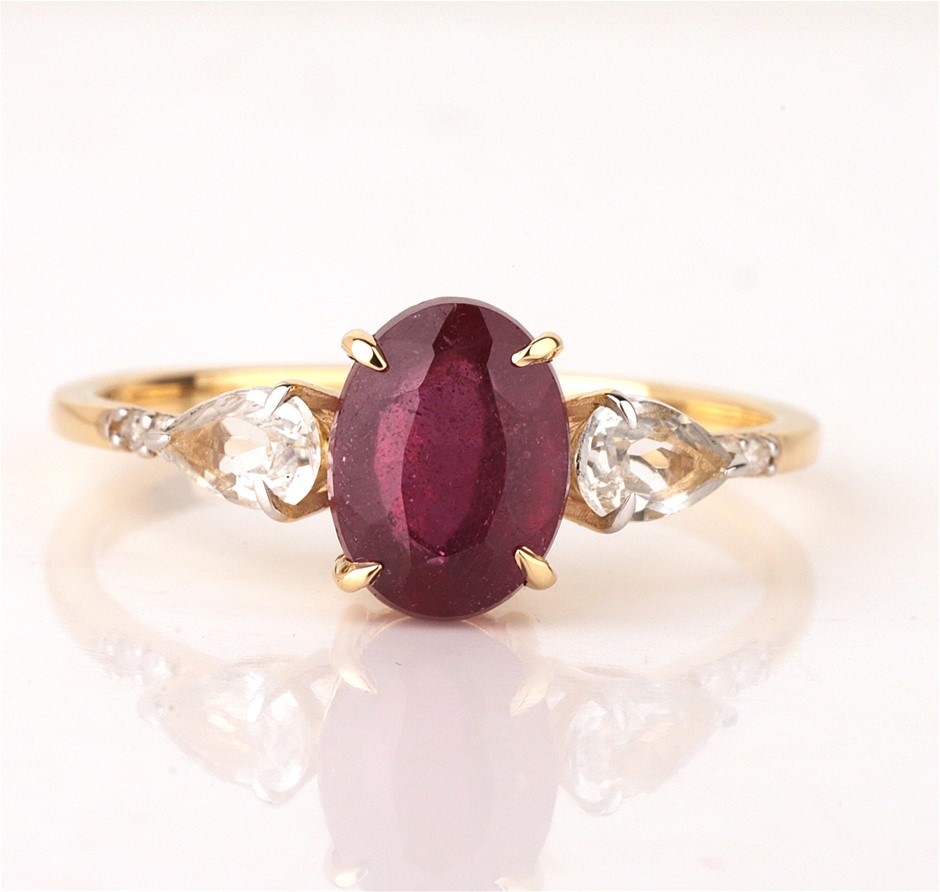 Yellow Gold Natural Ruby & Diamond Ring with Valuation