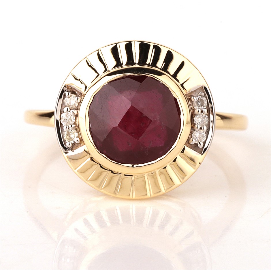 Yellow Gold Natural Ruby & Diamond Ring with valuation