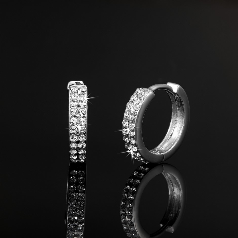 Solid 925 Sterling Silver Hoop Earrings Featuring 44 Crystals by Swarovski®