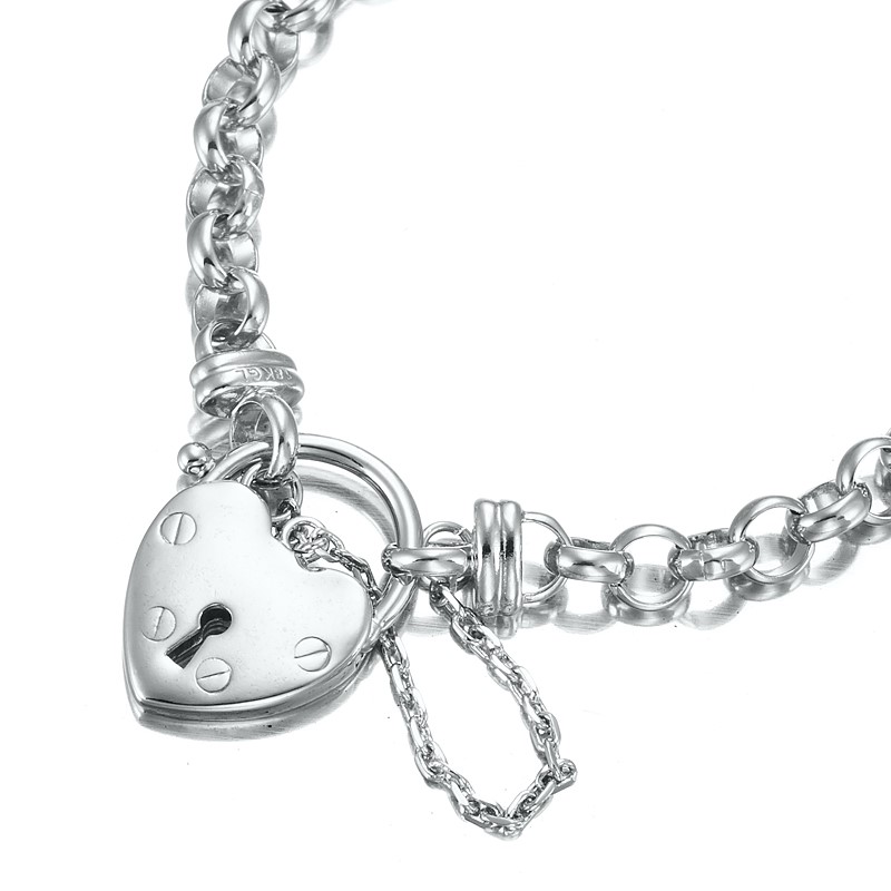 Quality Rhodium Plated Belcher Chain Bracelet Featuring a Plain Locket