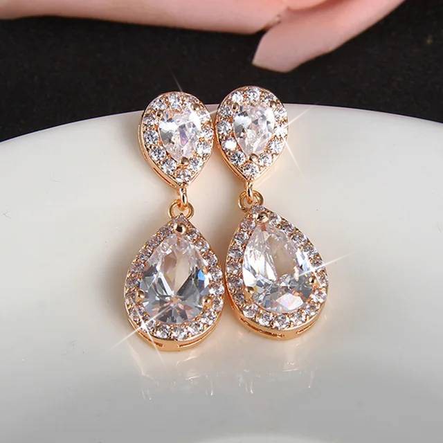 Designer Simulated Diamond Teardrop Earrings in Rose