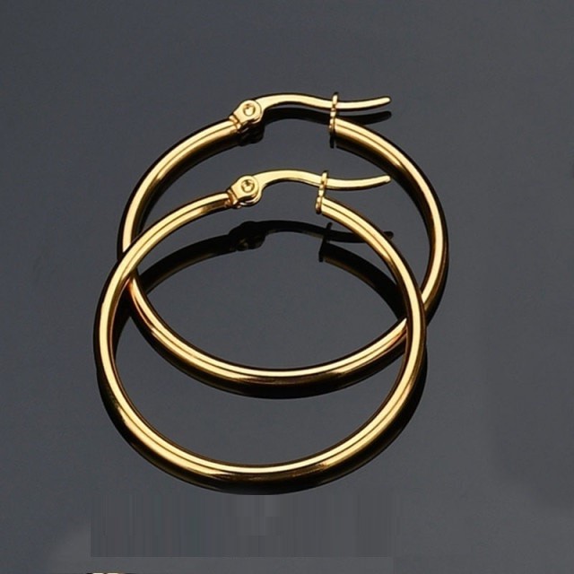 Classic 30mm Stainless Steel Hoop Earrings - Yellow