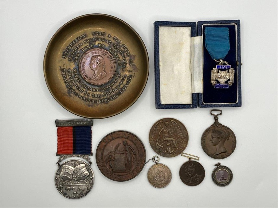 9 x Asstd British ashtray, science, music society, service medals