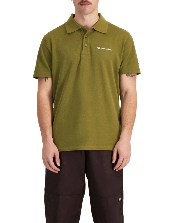 CHAMPION Pique Polo Outdoor Shirt. Size: Medium. Olive Green.