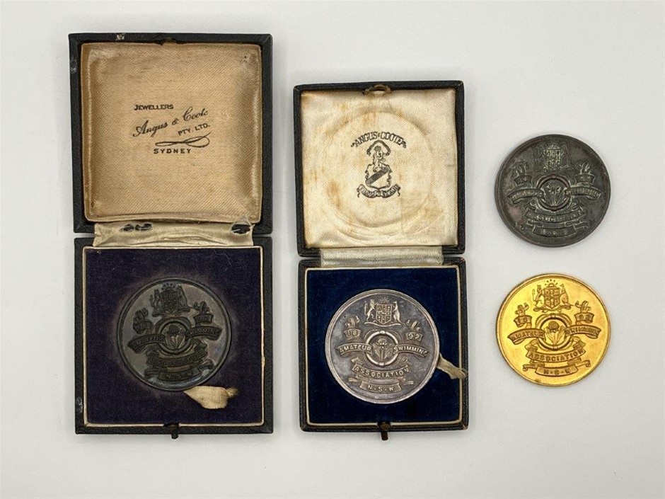 4 x AU Amateur Swimming Association Awarded Medals, C:1936-41
