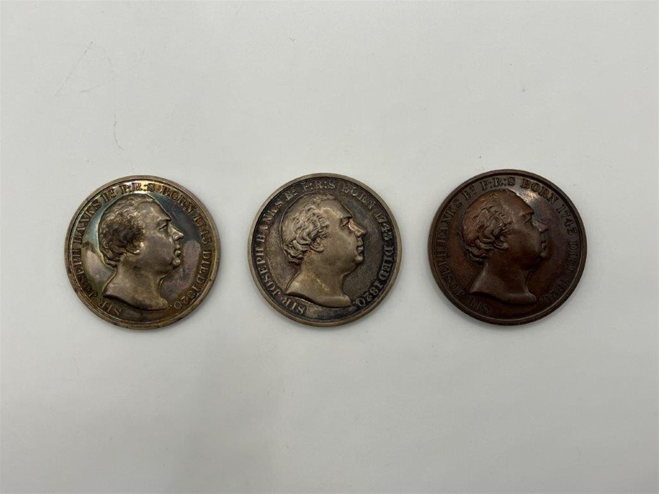 3x GB Historical Medals, The Royal Horticultural Soc. Sir Joseph Banks