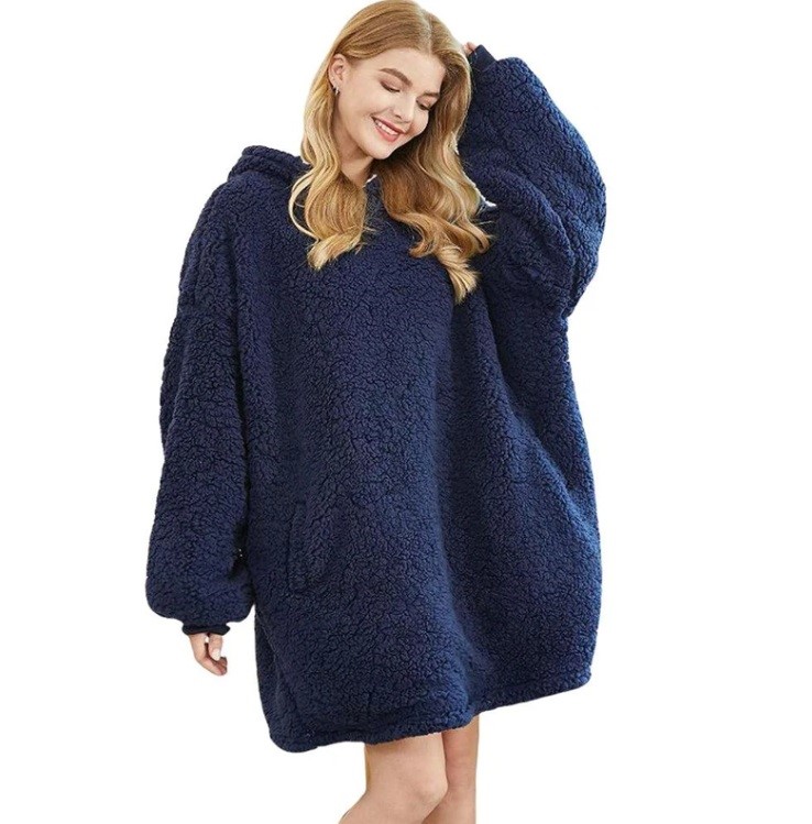 OVELA Sherpa Hoodie Blanket - Navy
