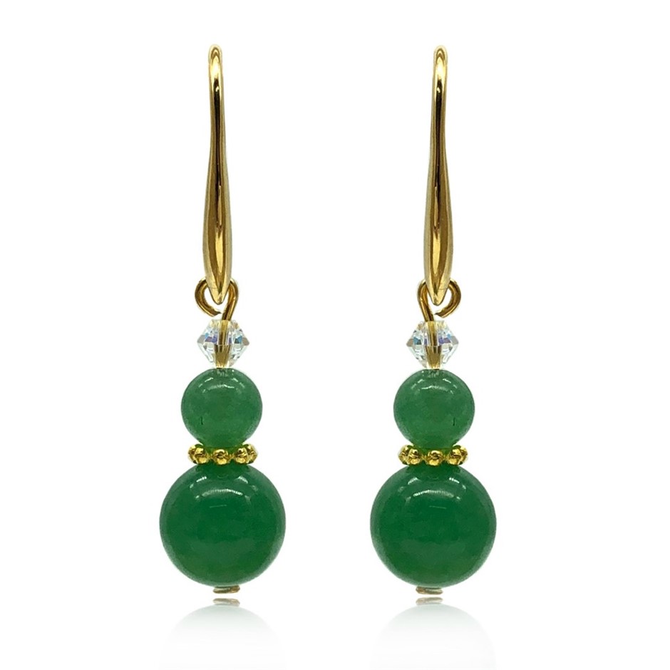 Green Aventurine Gemstones & Swarovski® Crystal Earrings