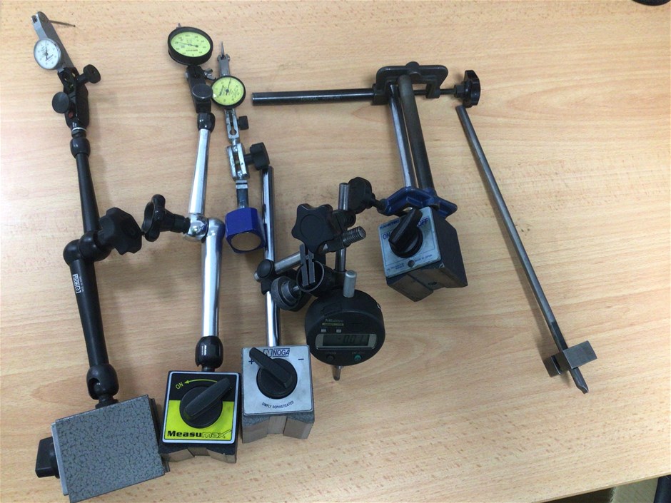 Qty of Assorted Measuring Gauges on Magnetic Base Frames x4