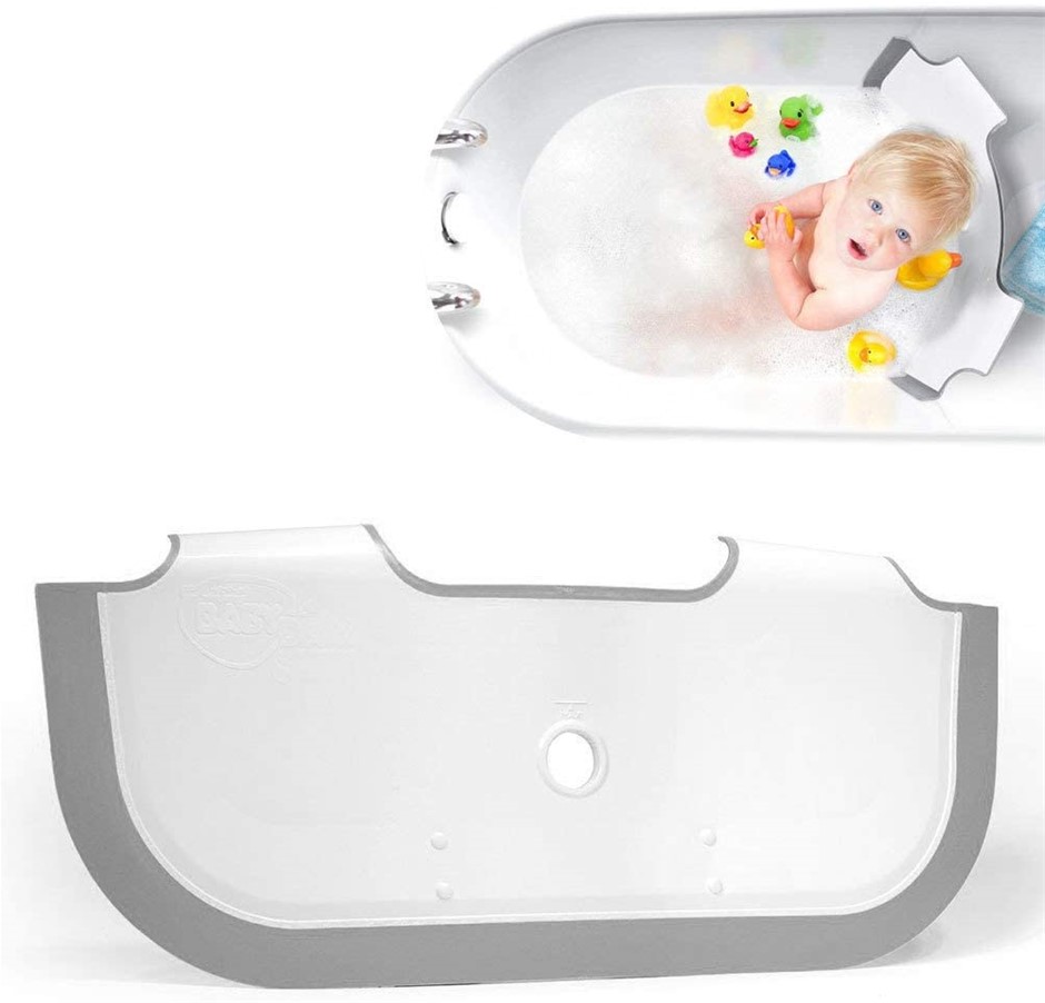 BABY DAM White & Grey Bathtub Dam 65 x 28 x 9 cm. NB: Not in Original Box.
