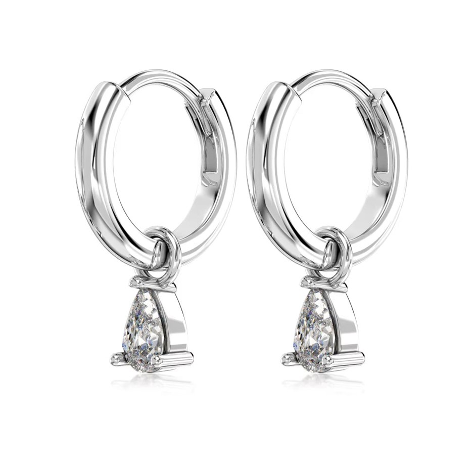 Pear 925 Silver Simulated Diamonds Hoop Earrings