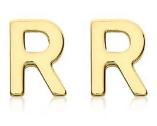 9K Yellow Gold MINI INITIAL 'R' STUD EARRINGS