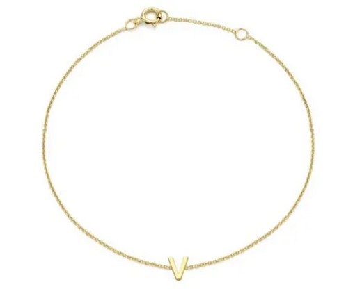 9K Yellow Gold MINI INITIAL 'V' Bracelet 15.5-19cm