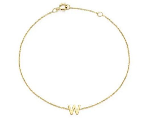 9K Yellow Gold MINI INITIAL 'W' Bracelet 15.5-19cm
