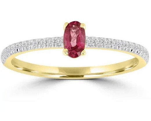 9K Yellow GOLD 0.12CT HI I1 DIAMOND RUBY RING