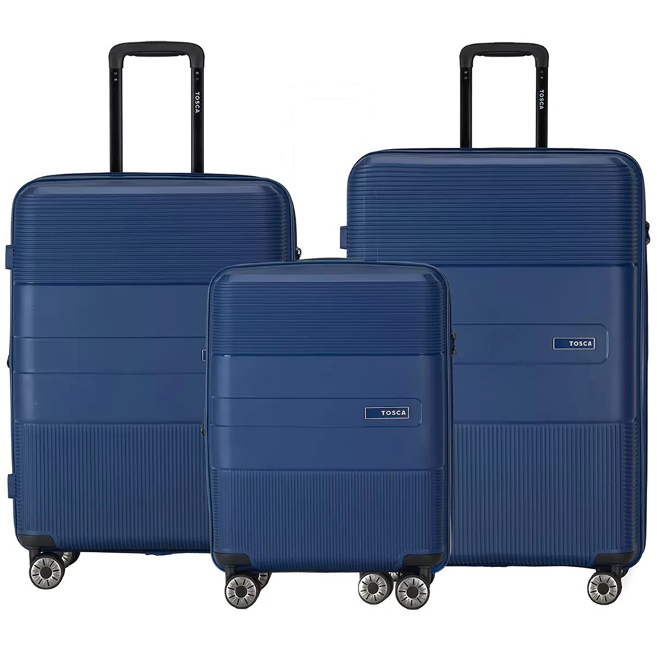 TOSCA Orion Luggage 3-Piece Set, Navy, Large: 76cm, Medium: 65cm, Small: 55