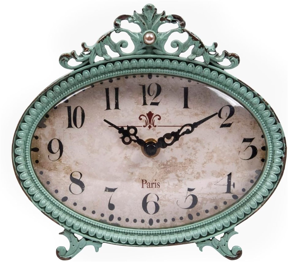 CREATIVE Co-op Metal Rustic Retro Table Clock, 6.25-Inch, Aqua.