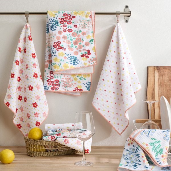 MICROFIBER Kitchen Towels, 7 Pack, Assorted Pink/White