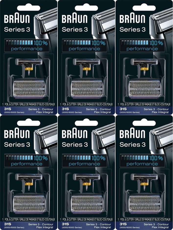 6 x BRAUN Series 3 31S Foil and Cutter Replacement Head, Compatible with Pr