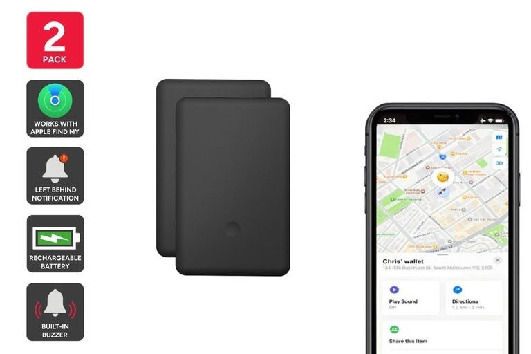 Kogan Smart Tag Rechargeable Wallet Tracker Card for Apple Find My (2 Pack)